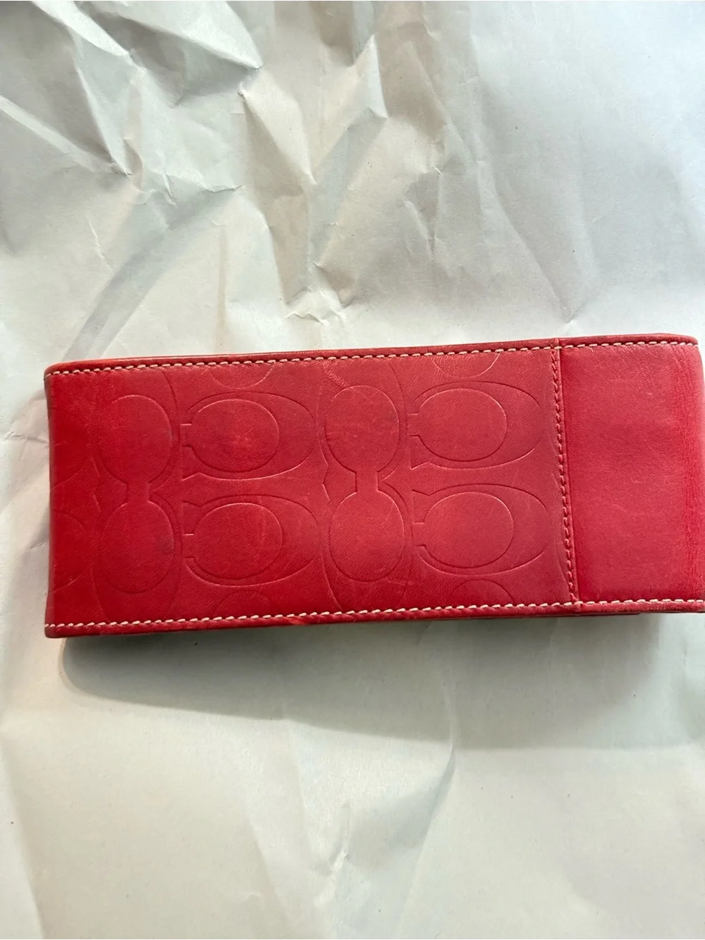 Coach Coral Red Leather Signature Glasses Case